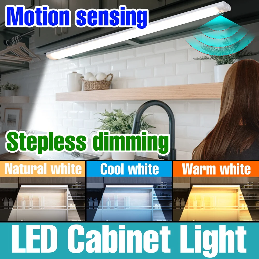 

LED Cabinet Lamp Bar Indoor Closet Light PIR Motion Sensor Rechargeable Portable Nightlight Stairs Wardrobe Bedroom Lighting