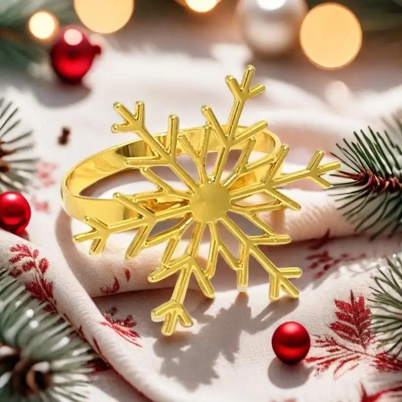 1Pcs Christmas Metal Napkin Ring Xmas Tree Reindeer Snowflake Poinsettia Napkin Holder For Holiday Dinner Table Decoration