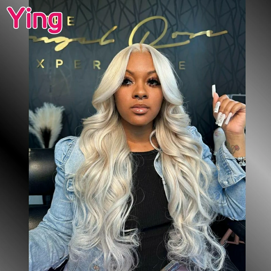 

Ying Bright Silver 13x6 Body Wave Human Hair #613 Blonde Lace Frontal Wig 180% Brazilian Remy 13X4 Transparent Lace Front Wig