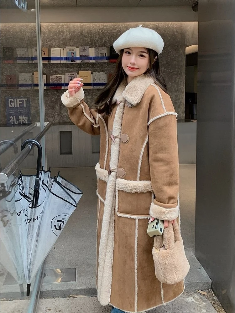 New Autumn Spring Fashionable Simple Commuting Slimming Slimming Medium Length Lamb Fur Coat Fur Fur Integrated Women Plush Coat