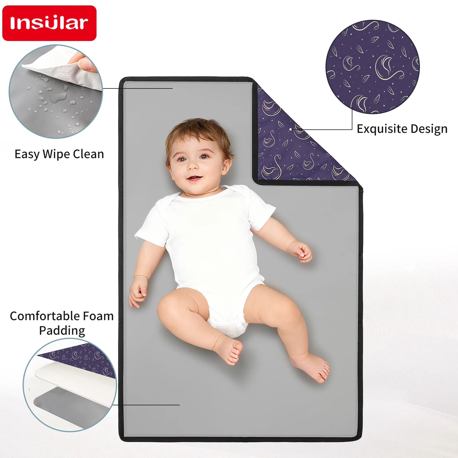 Portable 3floors Diaper Changing Pad Outdoor Foldable Waterproof Cushion Easy To Storage Convenient Washable Mat 73*48cm