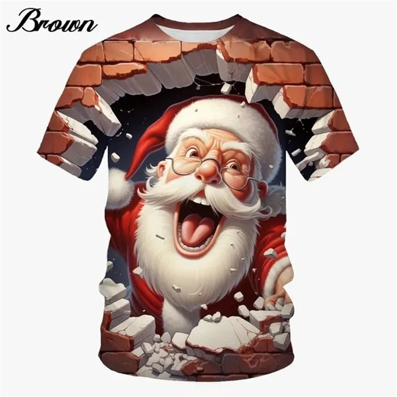 Christmas Mens Clothing New Fashion Men\'s And Women\'s Santa Claus 3D Printed Short Sleeve Casual Tops Loose Comfortable T-Shirts