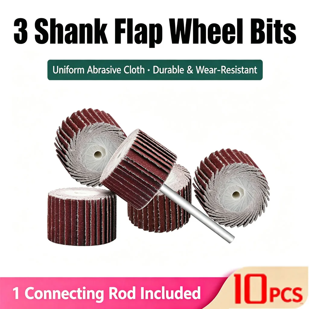 10Pcs 3mm Shank Flap Wheel Bits for Metal Rust Removal Wood Carving Hardware Polishing Grinding Rotary Tool 120-600# Grit