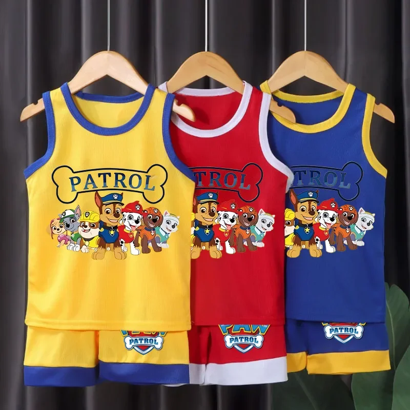 PAW Patrol Cartoon Printed Boys Basketball Vest and Shorts 2pcs Sets Kids Casual Outfits Summer Children's Outdoor Sport Clothes