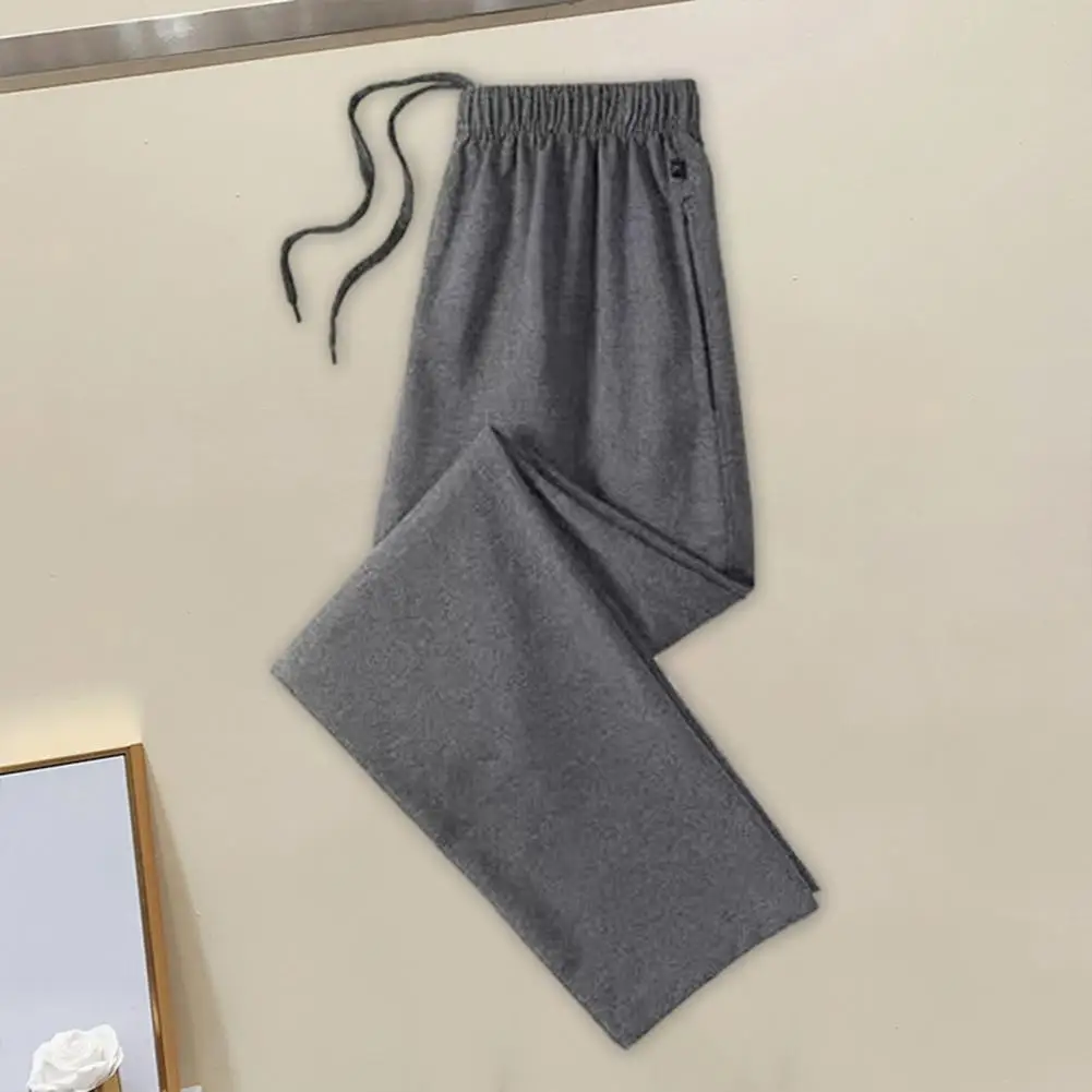 Men Pants Elastic Drawstring Waist Loose Wide Leg Pants Straight Casual Pleated Full Length Trousers Sweatpants