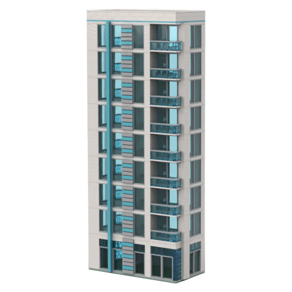 Blue and White Skyscraper Model Modular Building 1575 Pieces MOC