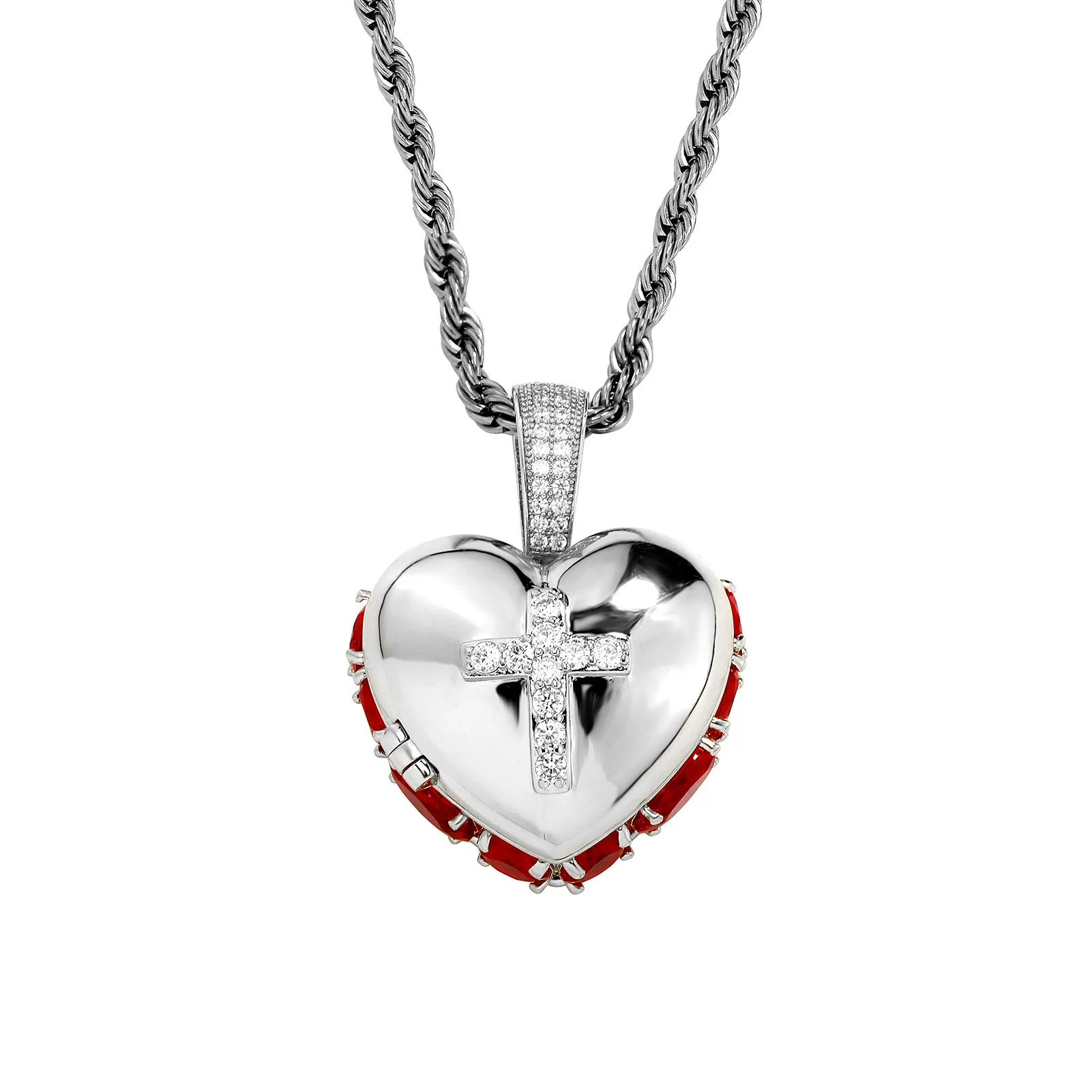 Custom Flip‑Open Heart Locket Photo Pendant Cross Decor Enamel DIY Memory Picture Box Necklace Hip Hop Personalized Jewelry