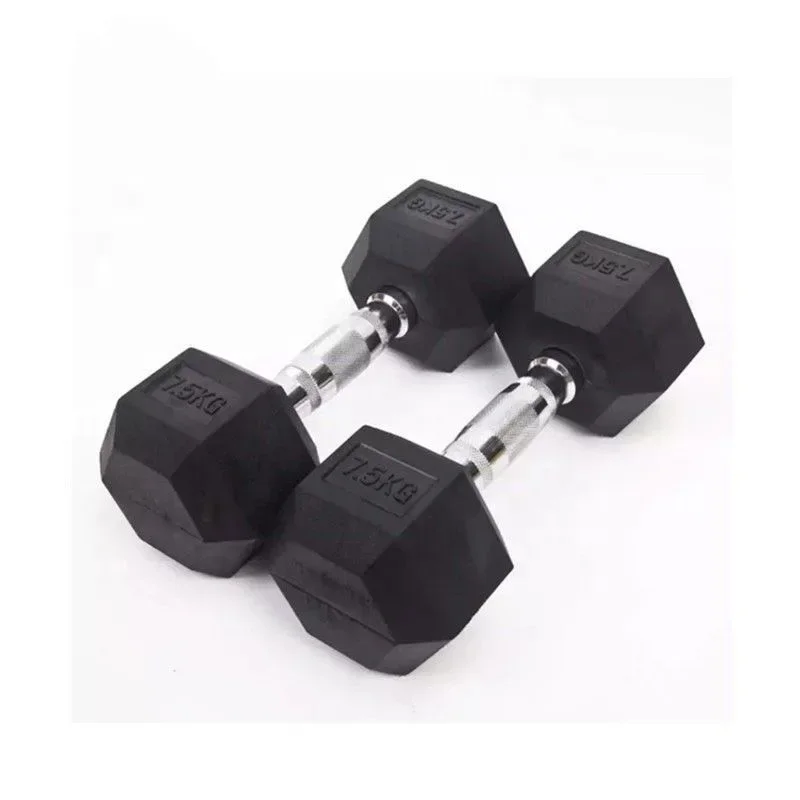 Manufacturer Coated Full Black Gym Weight Rubber Cast Iron Hexagonal Dumbells a Pair 15LB Hex Dumbbell Set