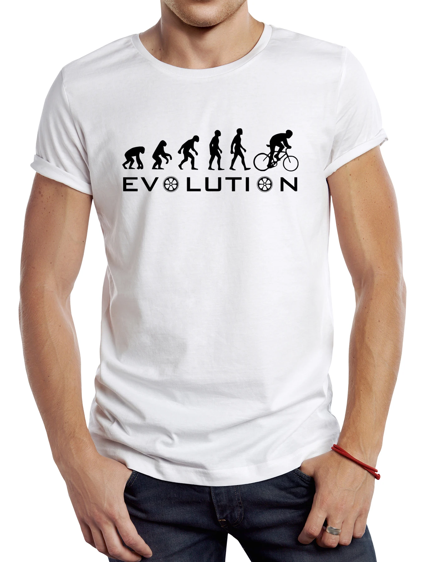 

FPACE Bike Evolution Printed Men T shirt Vintage MTB Streetwear Funny Bicycle Printing Tops Hipster Tee