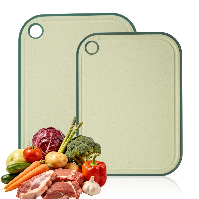 Double-Sided Wheat Straw Cutting Board - Non-ToxicDishwasher SafeSlip-Resistant withJuice Groove for Meat Fruits & Vegetables
