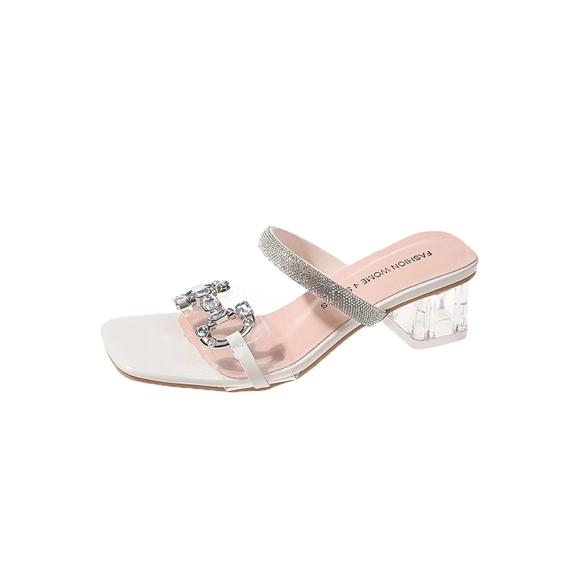 Sandalias de tacón grueso con diamantes de agua para mujer, zapatillas informales con punta abierta, estilo Hada, moda Popular de Internet, novedad de verano 2024