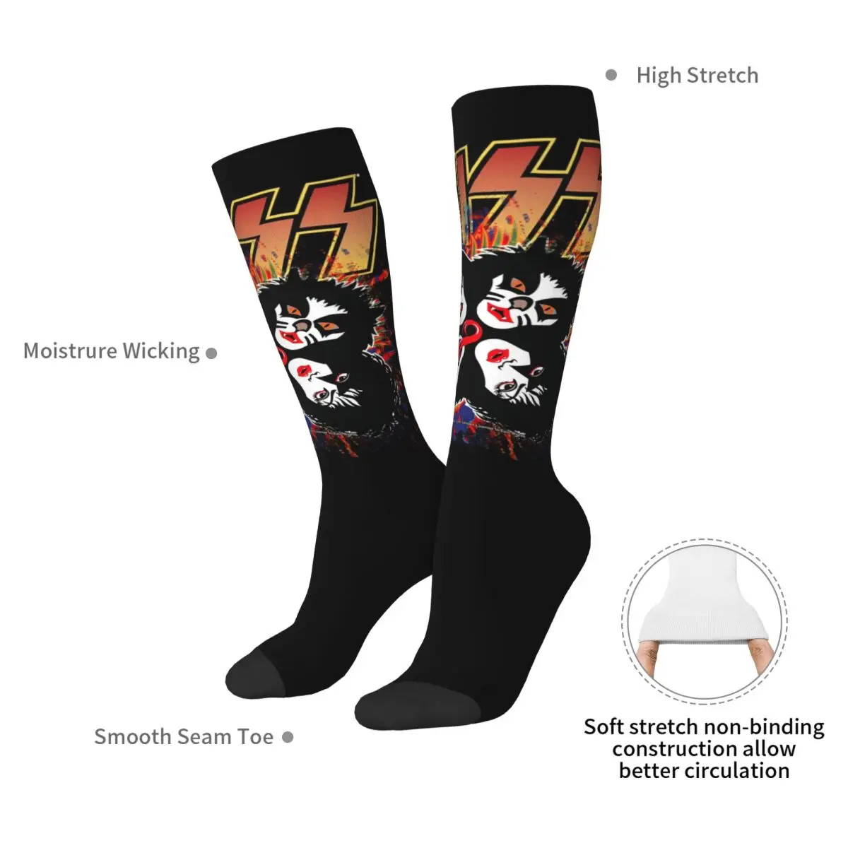 Kiss Rock Band Retor Socks Harajuku Super Soft Stockings All Season Long Socks Accessories for Unisex Gifts