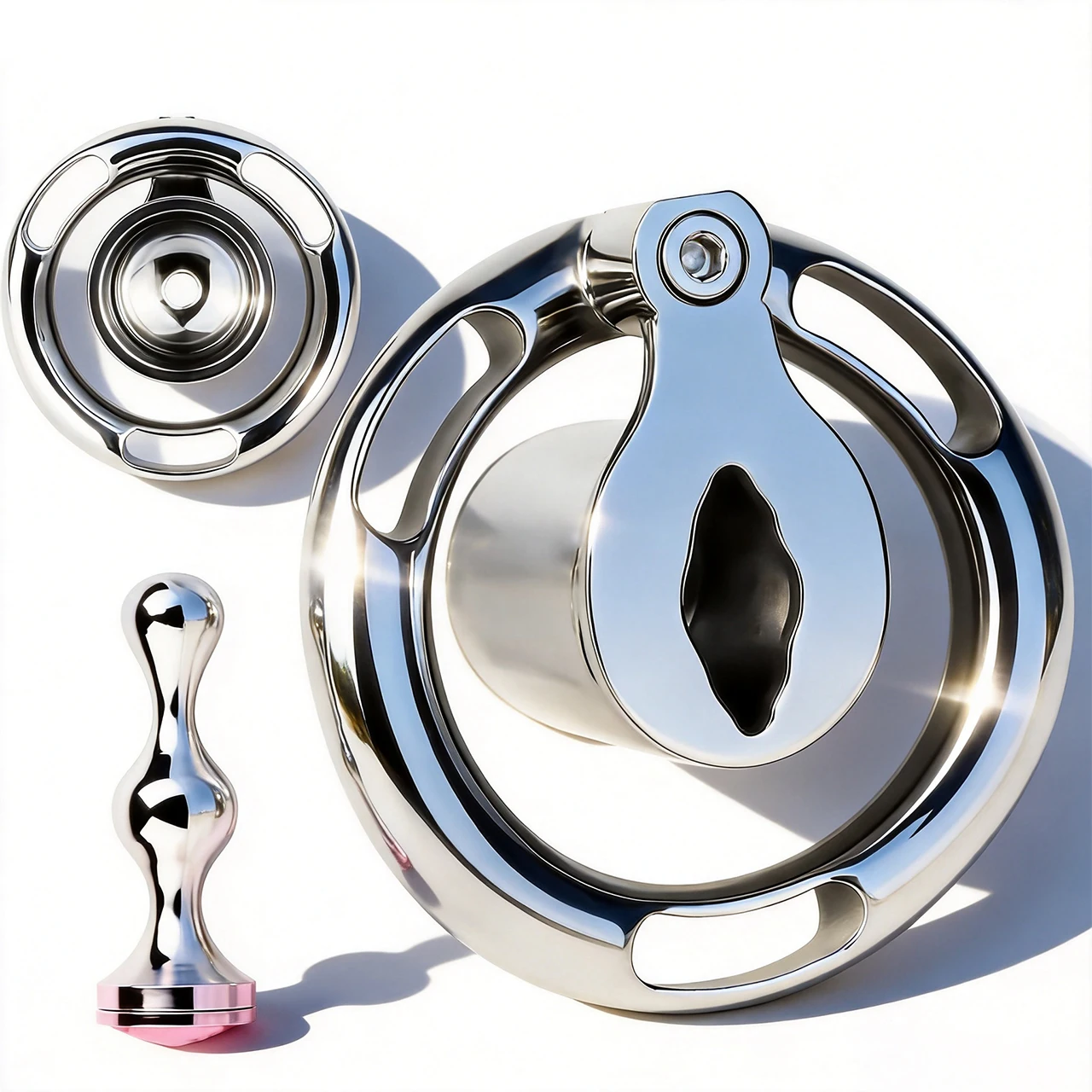 FRRK Urethral Inverted Negative Flat Male Chastity Cage Stainless Steel Arc Penis Ring Invisible Lock BDSM Adult Sex Toy for Men