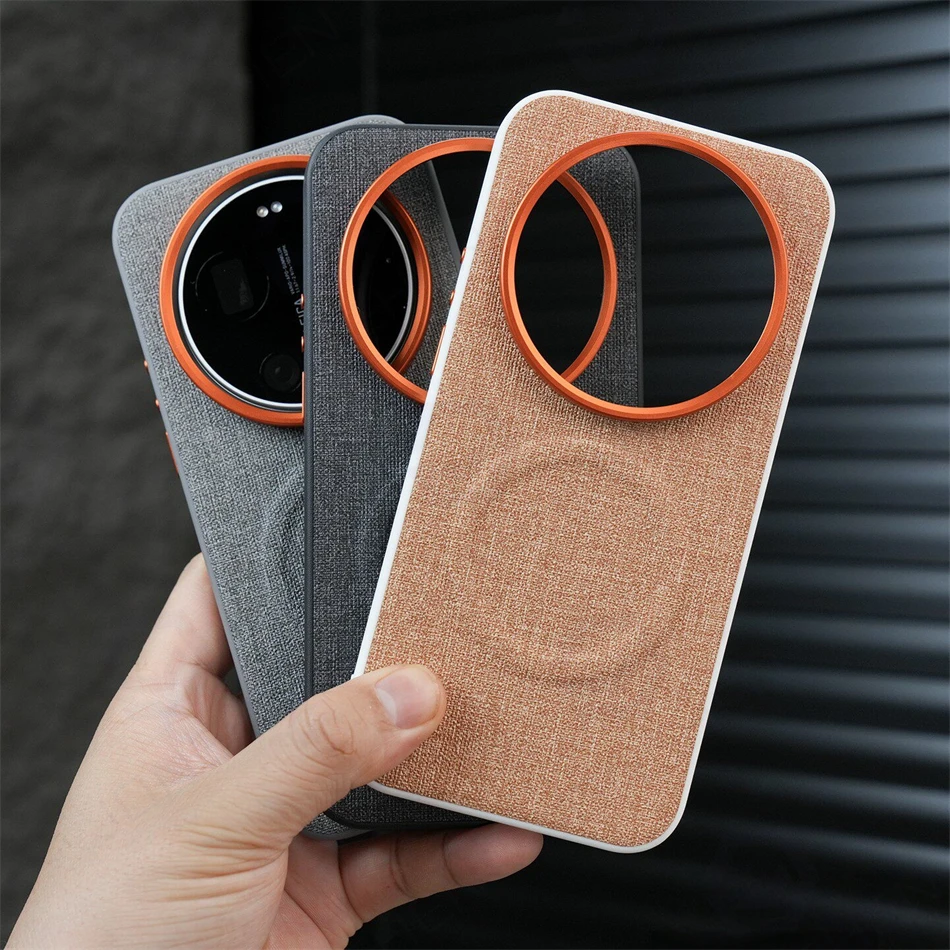 Magnetyczne etui do Xiaomi Mi 17 Pro Max 14 15 Ultra Mi17 5G, luksusowa tekstura tkaniny, odporne na wstrząsy, ze stopową osłoną obiektywu, kompatybilne z ładowaniem Magsafe. — zdjęcie produktu 2