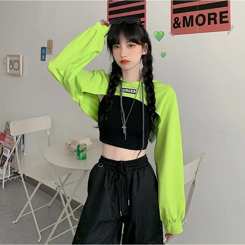 Autumn Women Short Sweatshirts Sexy Female Hoodies Solid Color Fashion Crop Top Pullover Casual Streetwear Clothes