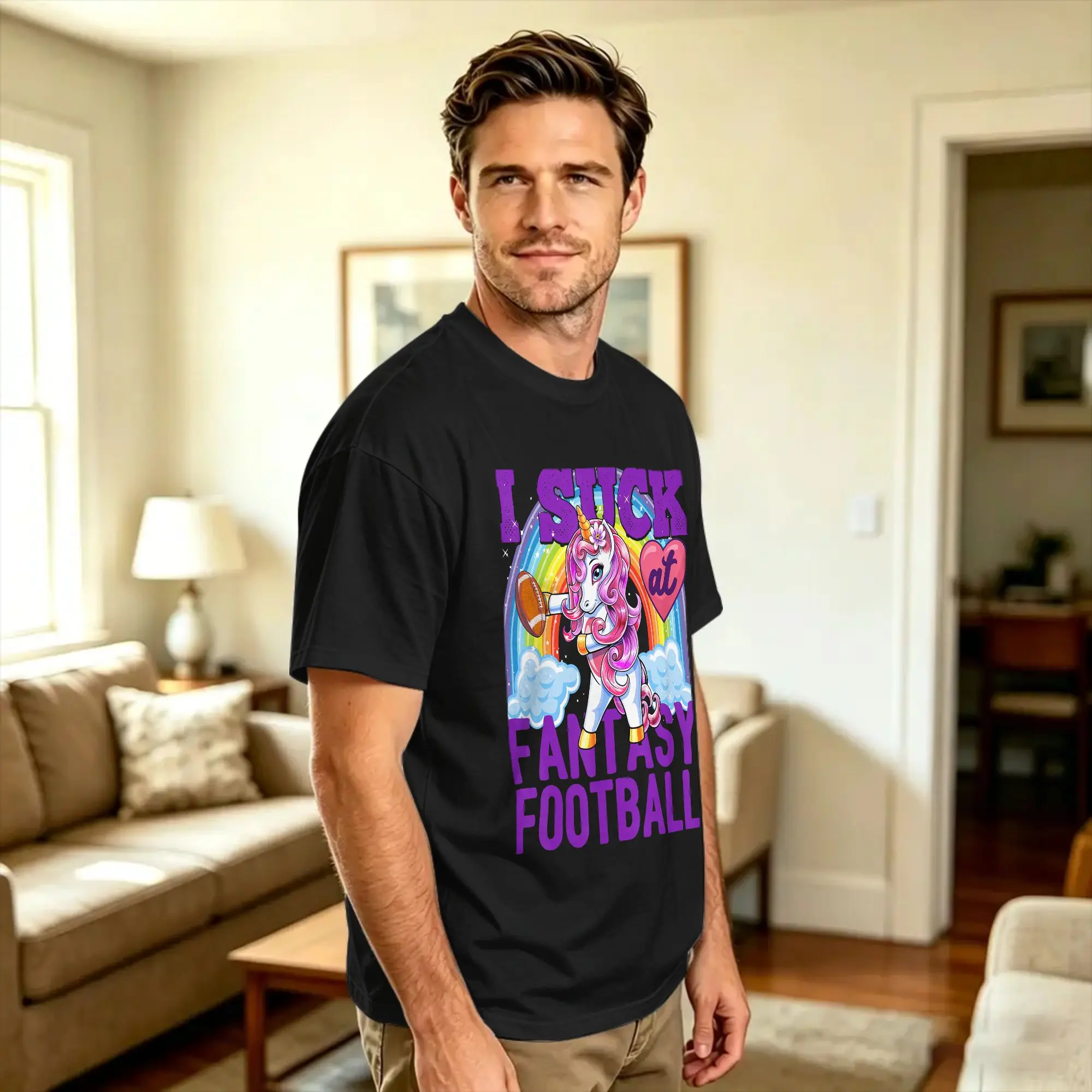 Men I Suck at Fantasy Football Flossing Unicorn Loser T Shirts  Cotton Tees Summer Streetwear Short Sleeve T-Shirt O-Neck