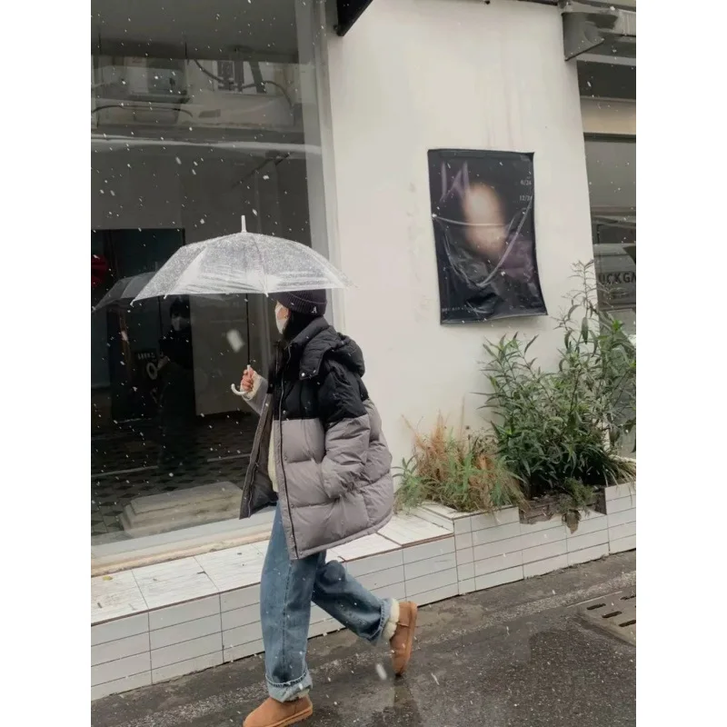 Winter New Short Down Cotton-padded Women's Design Sense Patchwork Color Loose Thick Bread Coat