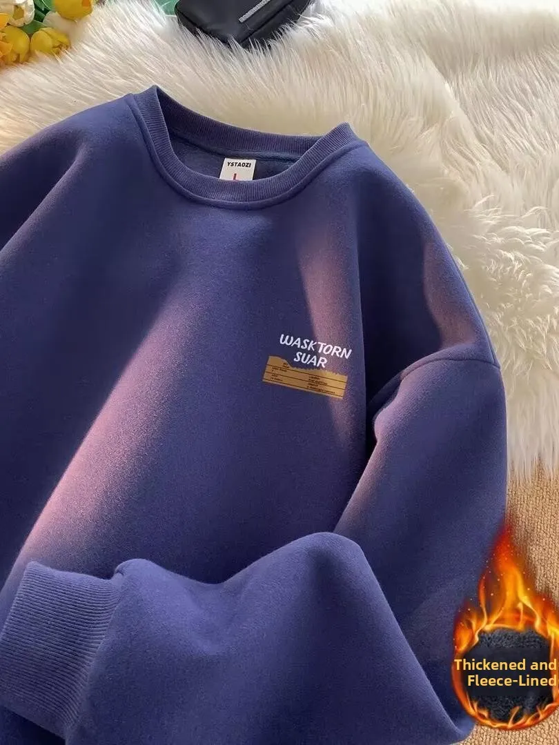 سترة رجالية بياقة مستديرة على الطراز الأمريكي القديم وهونغ كونغ، سميكة وفضفاضة للخريف والشتاء، معطف عصري للشباب للارتداء اليومي #4