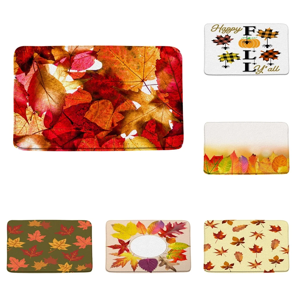 

Fall Bath Mats Autumn Maple Leaves Nature Scenery Bathroom Decor Rug with Non Slip Backing Flannel Floor Carpet Entrance Doormat