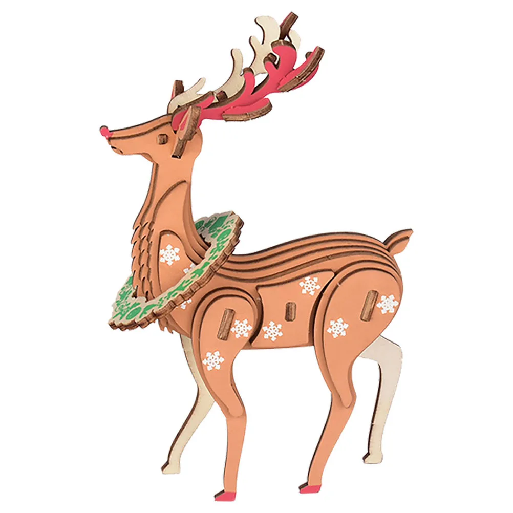 Puzzle di renne in legno 3D fai da te Puzzle di Natale Decorazioni natalizie per bambini Attività di intelligenza familiare Puzzle fai da te Puzzle per bambini
