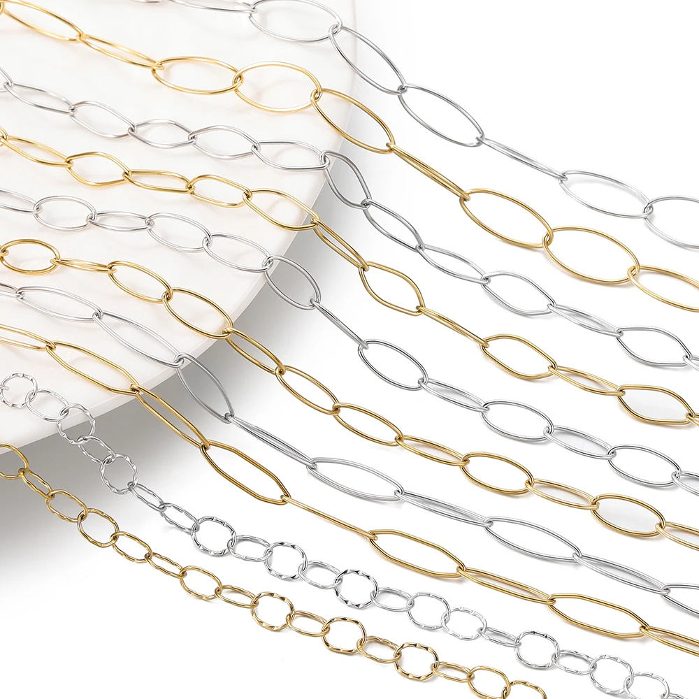 

1Meter/Lot 304 Stainless Steel 5 Sizes Oval Shape Handmade Chains for DIY Necklace Bracelets Jewelry Making Accessories
