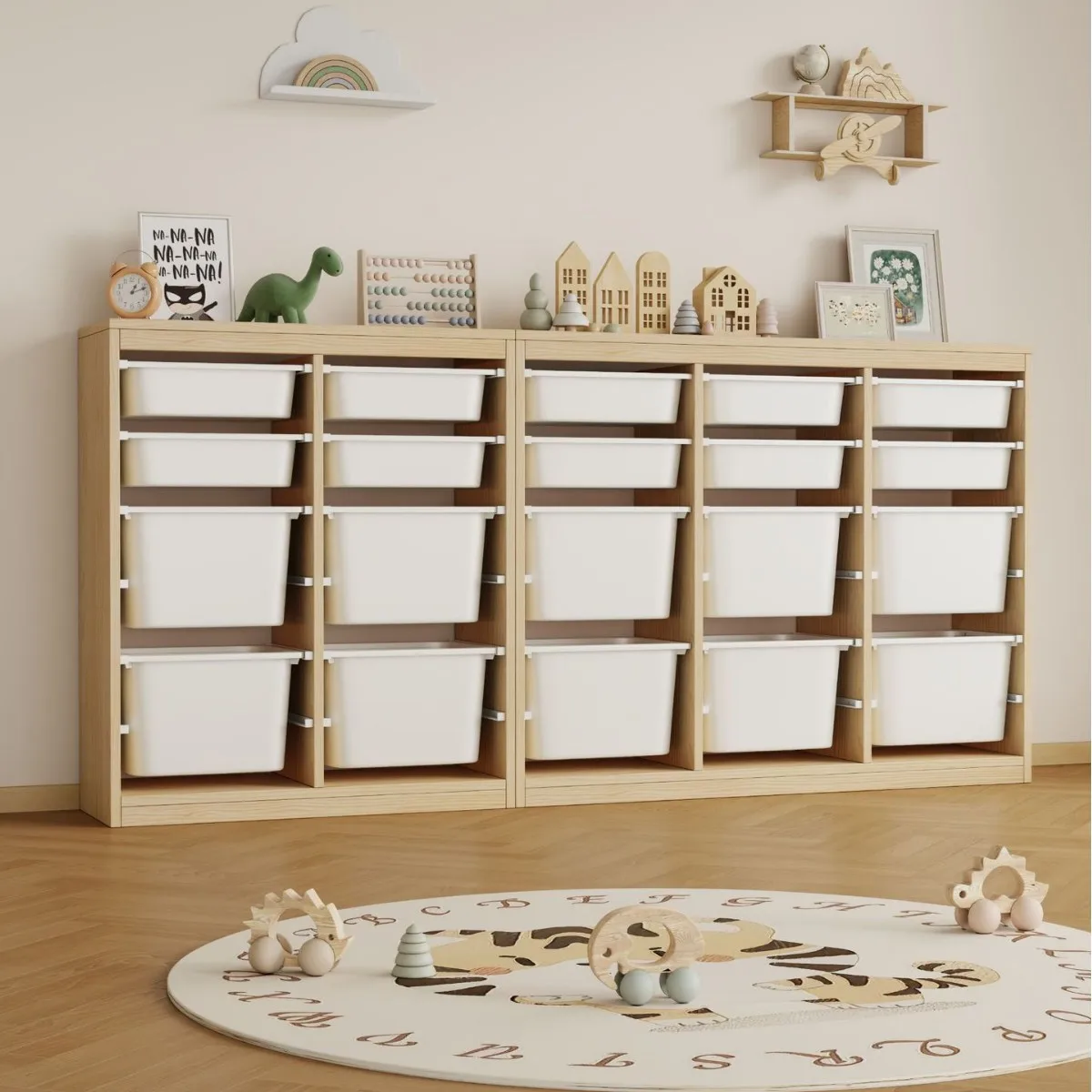 Solid wood track toy storage rack storage rack home floor-to-ceiling multi-functional storage cabinet