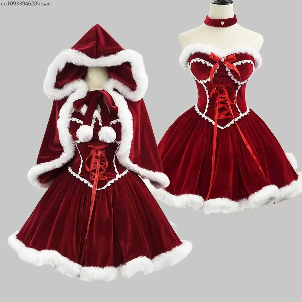 

2025 Red Medieval Costume Women Christmas Dress Xmas Vintage Cloak Carnival Party Lolita Retro European Clothing