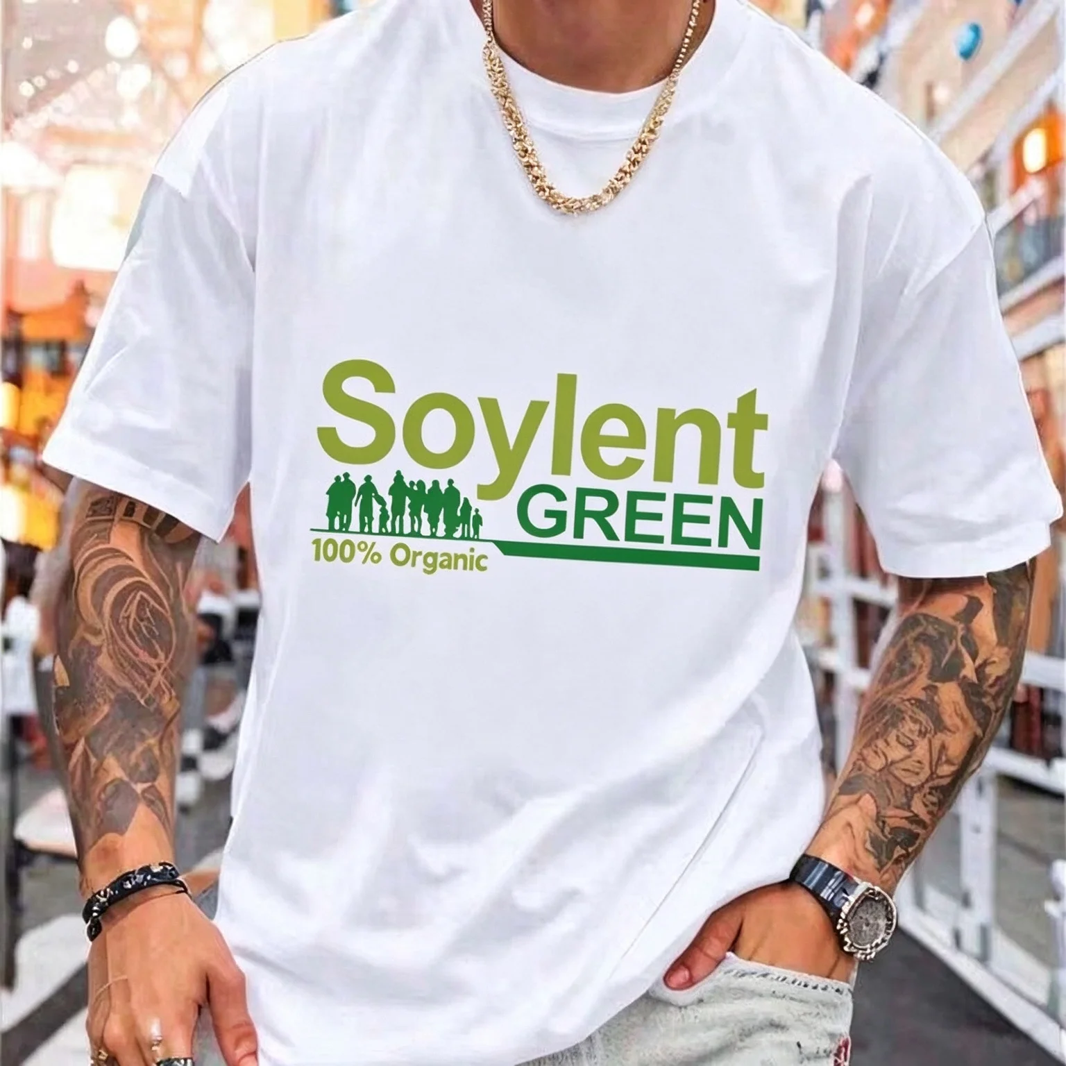 2026 New Soylent Green Family Matching Oversized Unisex Streetwear T Shirt Retro Group Silhouette Green Text Graphic Cotton Tee