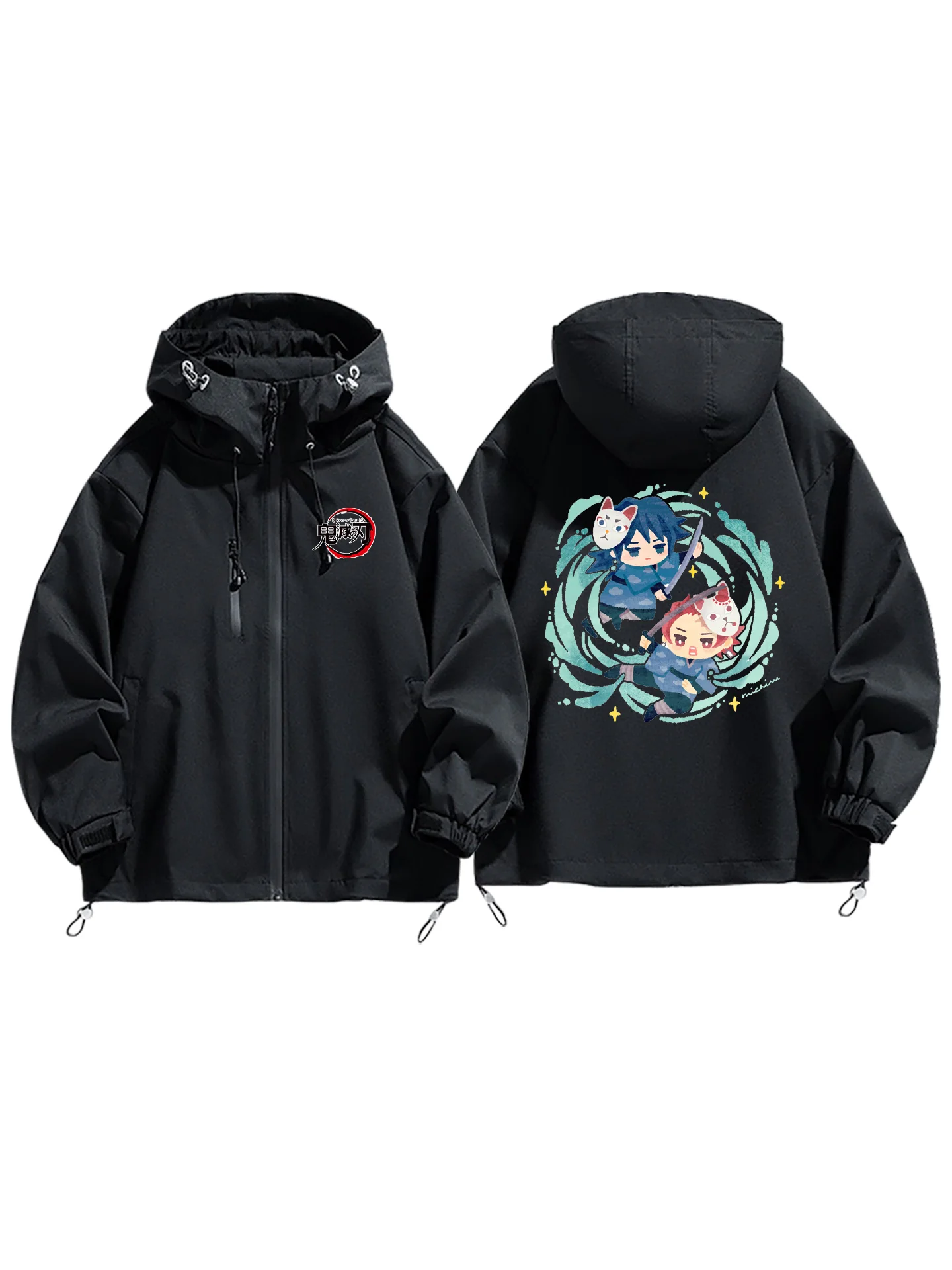 شبح القاتل الكرتون Q نسخة Jaet الرجال ربيع الخريف سستة مزين يندبروف ملابس خارجية عادية مقنعين Jaet #5