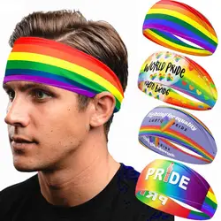 Gay Pride Headbands Letter Printing Rainbow Pride Accessories Rainbow Headband Sweat Wicking Headband Colorful Sweatbands