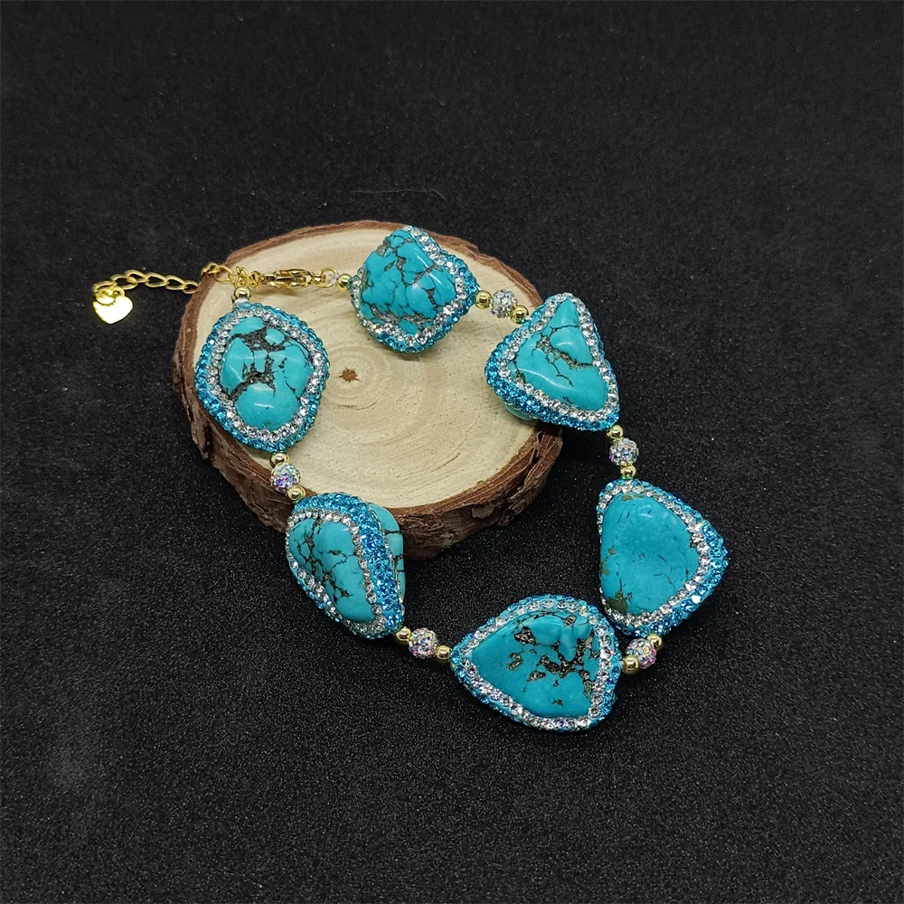 

New Irregular Turquoise Women's Bracelet Noble Personality Fashion Elegant Luxury Inlaid rhinestone Ladies Exquisite DIY Jewelry