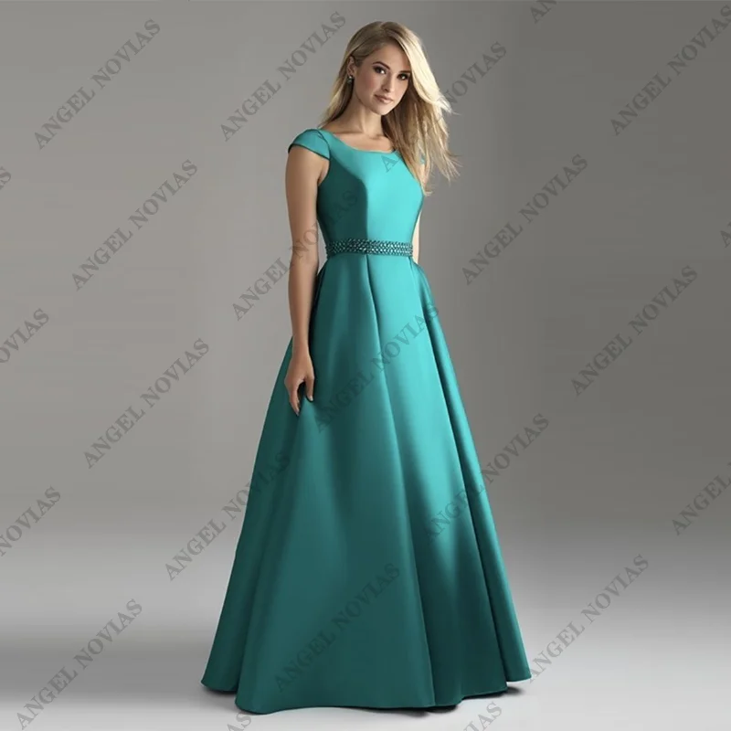 Robe trapèze longue verte personnalisée pour la mère de la mariée, robes avec ceinture pour les invités au mariage, robes de soirée, robes de mariage sur invitation