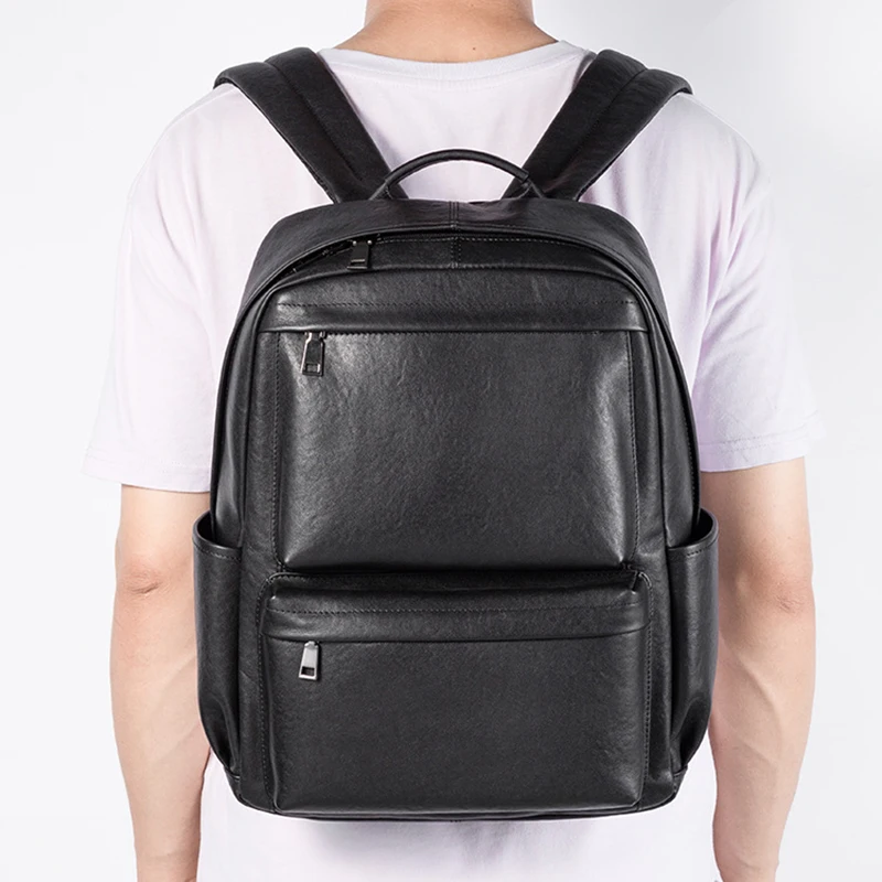 Men Classic Backpack for School Travel Bag Black Genuine Leather Men's Fashion Laptop Bags Boys Korean Schoolbag Backpacks