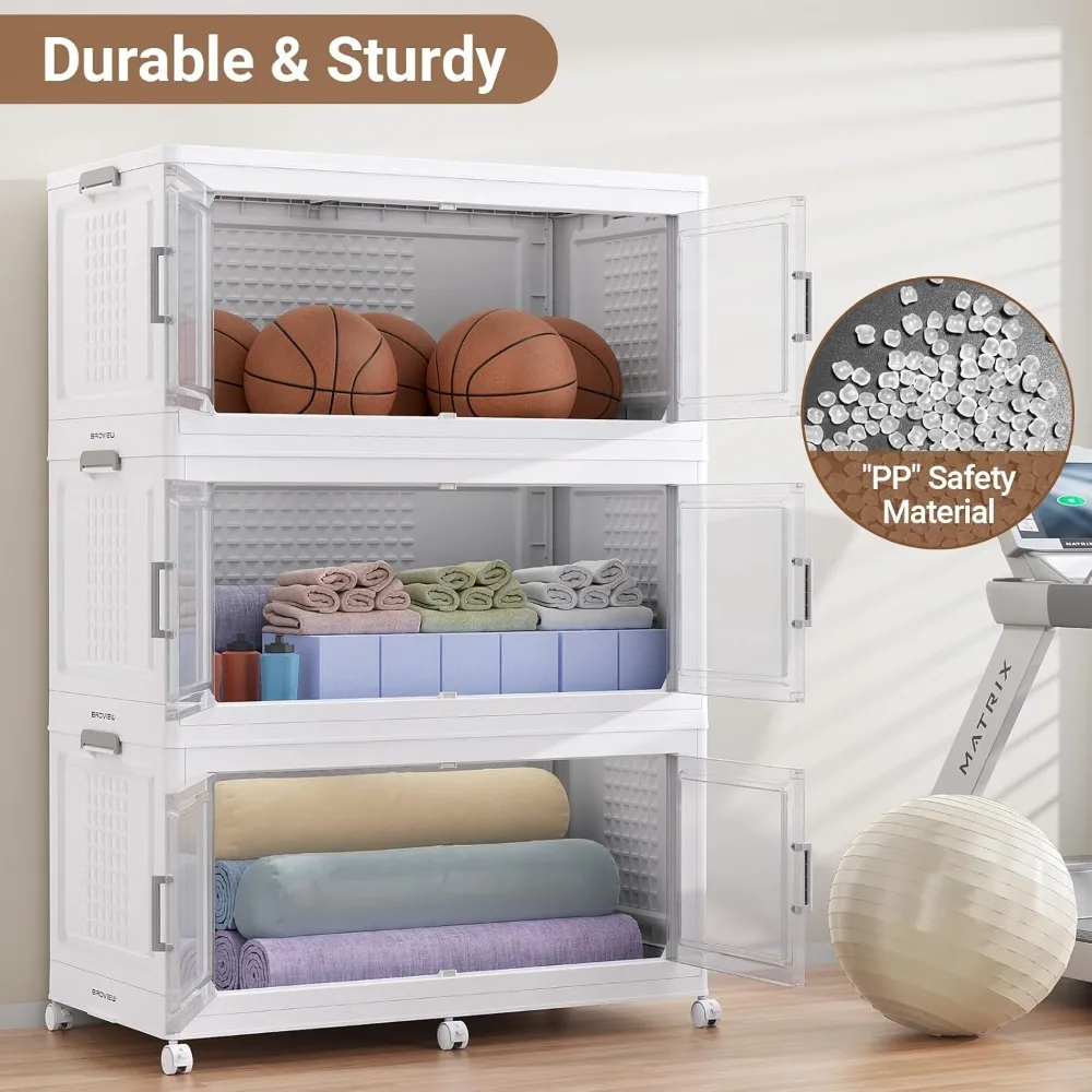 200ガロンプラスチック収納ビン、蓋と車輪付き、4パック特大積み重ね可能な収納ビン、仕切り付き、クローゼットオーガナイザーとS