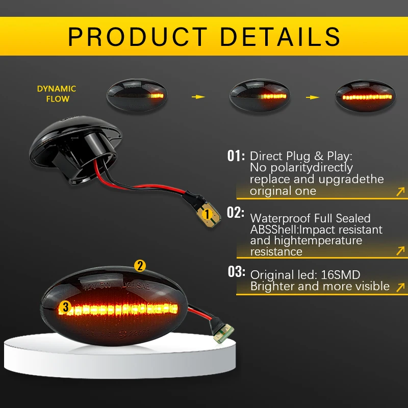 2Pcs Flowing Water Repeater Indicator Dynamic LED Side Marker Turn Signal Light For BMW MINI Cooper R50 R52 R53 2002-2008