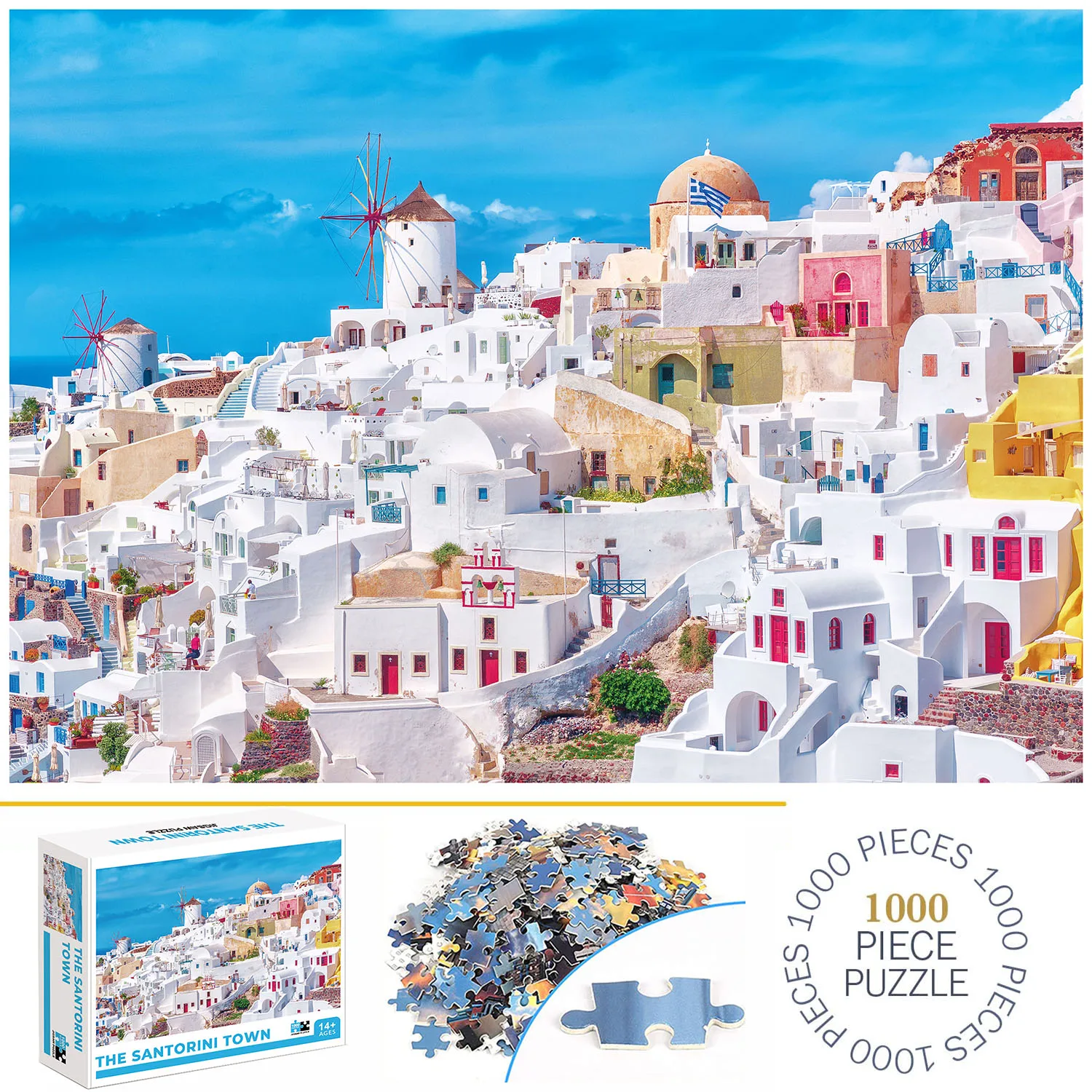 1000 Pieces The Santorini Town Jigsaw Puzzles for Adults Home Decor Games Family Fun Floor Puzzles Educational Toys for Kids