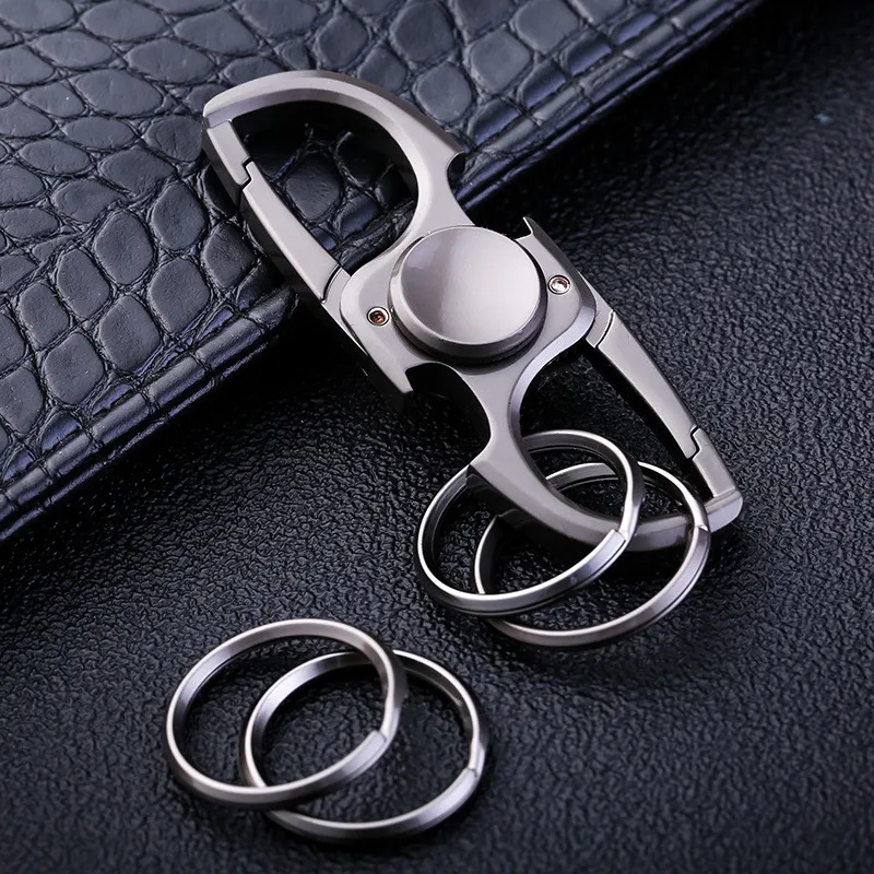 Aoma Fidget Spinner Keychain men's creative Design Gift Stainless Steel car key waist Pendant Ring Creative fidget toys