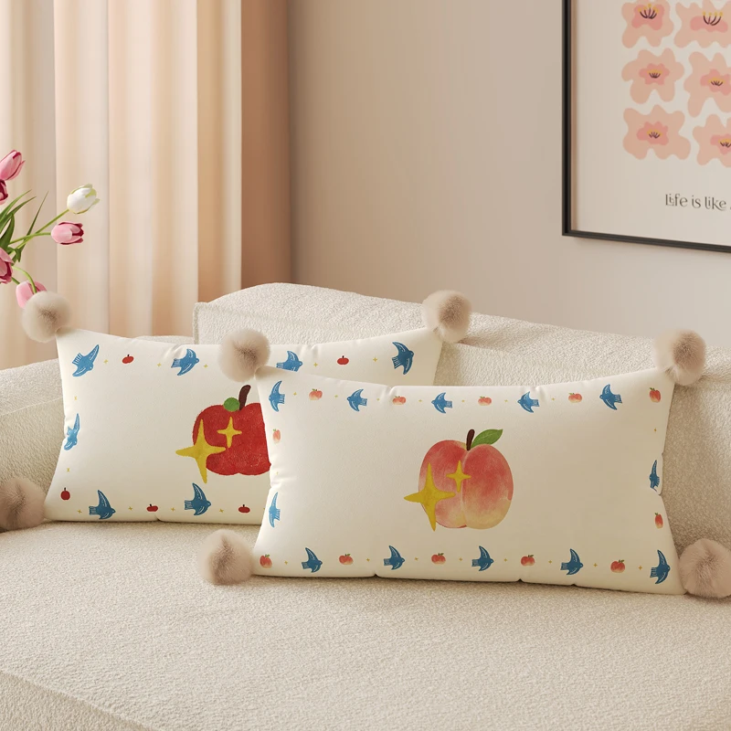 Cute Creamy Office Living Room Sofa Pillowcase Removable Cover Long Rectangle PP Cotton Filled Printed Universal Cushion