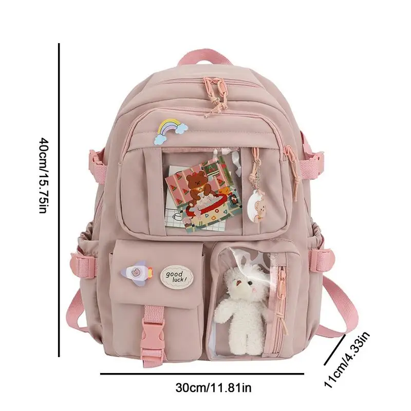 Cute Backpacks Shoulder Bag With Pin And Accessories Large Capacity Kawaii Bag With Kawaii Pin And Cute Accessories