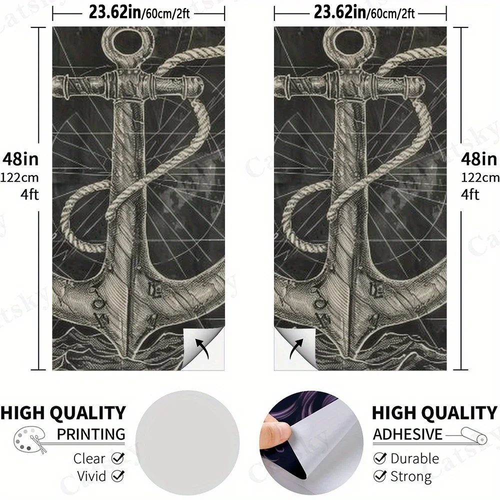 ملصق بتصميم كلاسيكي مرساة وبوصلة بحرية، قيمة عالية! شارات رمل من الفينيل المسطح ثنائية الأبعاد - صديقة للميزانية وقيمة عالية، فقاعة