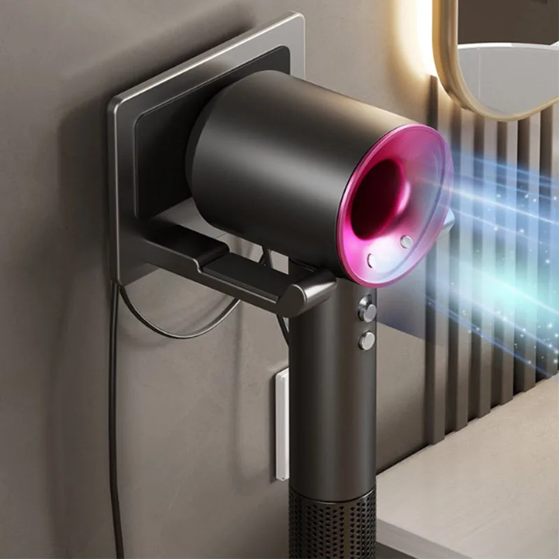 رف تخزين مجفف الشعر دون اللكم، شماعة مجفف الشعر في الحمام، رف تخزين متعدد الوظائف #4