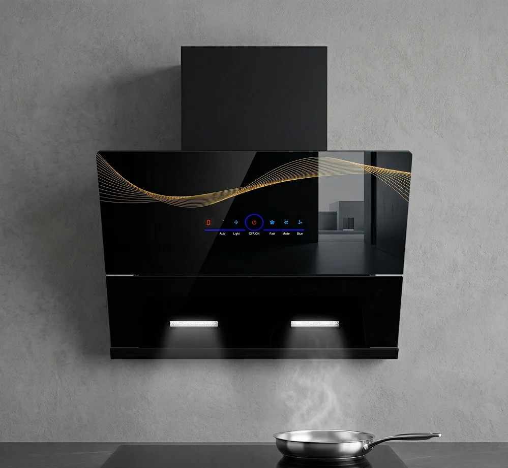 Wall-Mounted Smart Chimney Range Hood Smart Home Kitchen Glass Lifting Panel AI Voice-Activated Copper Motor Electric Class
