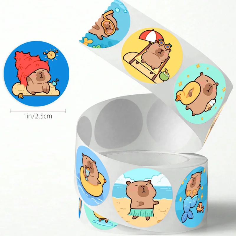 500Pcs Capybara Beach Holiday Stickers Cute  Summer Seaside Gift Seals, DIY Wrapping Labels for Thank You Cards  Party Favors