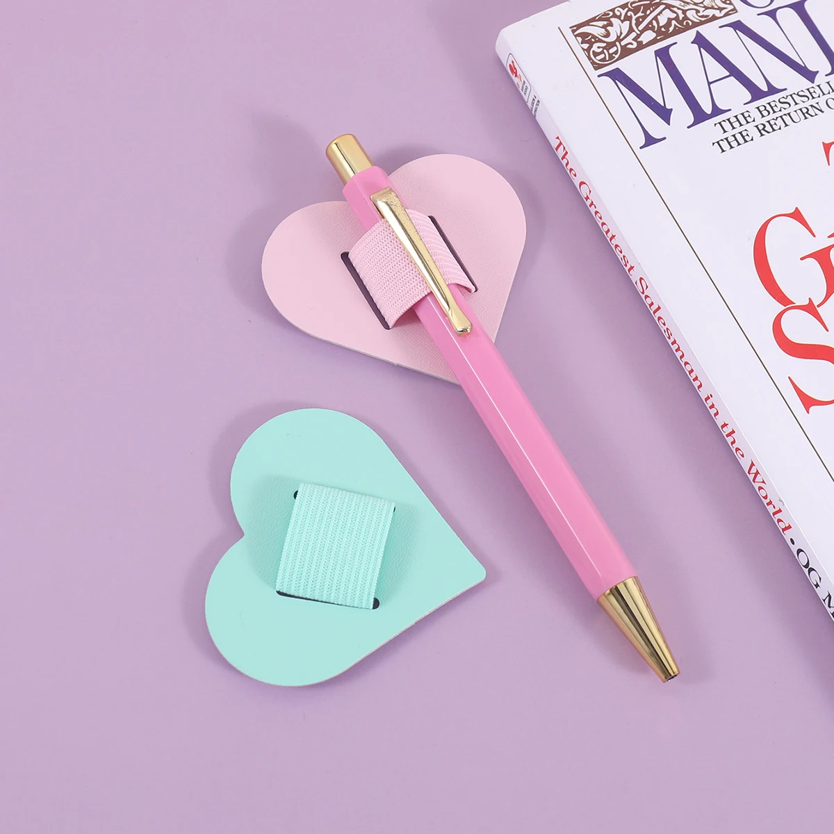 노트북용 셀프 접착 하트 펜 클립 홀더, 저널 플래너 태블릿 케이스용 탄성 루프 펜 홀더, 가죽 펜 클립