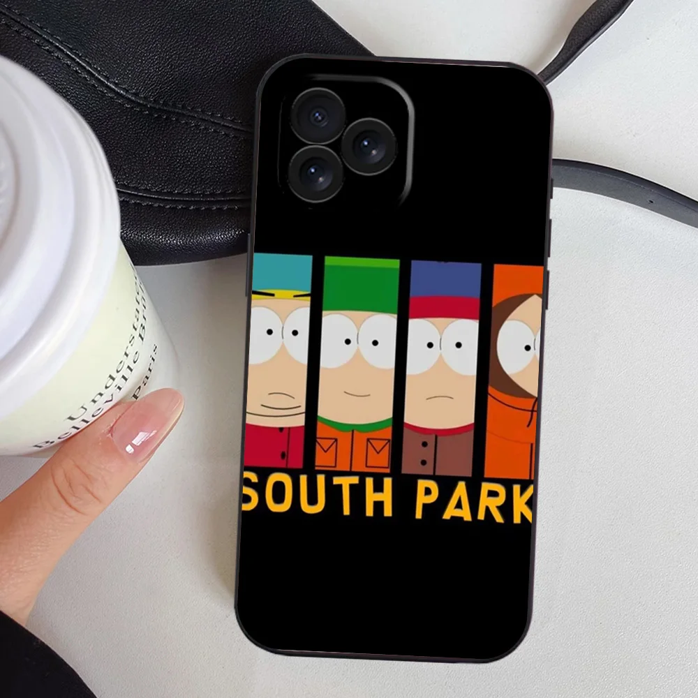 S-South Cartoon P-Park Phone Case for iPhone 12 11 13 14 15 16 Max Pro Plus Black Soft Silicone Cover