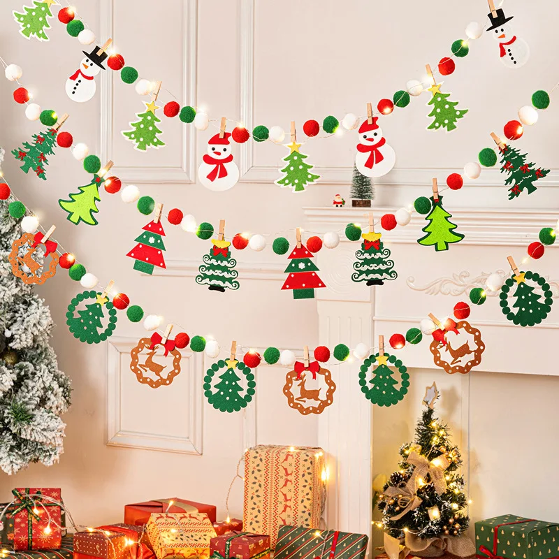 

Christmas Decorations Flag Latte Flower Pendant Scene Arrangement Lights Hanging Colorful Flags Christmas Decorations for Home