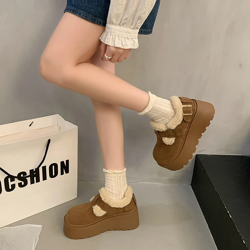 Women's Snow Ankle Boots in Suede Fur Platform Casual Sneakers Cotton Loafers Shoes Winter 2024 Trendy Warm Walk Botas De Mujer