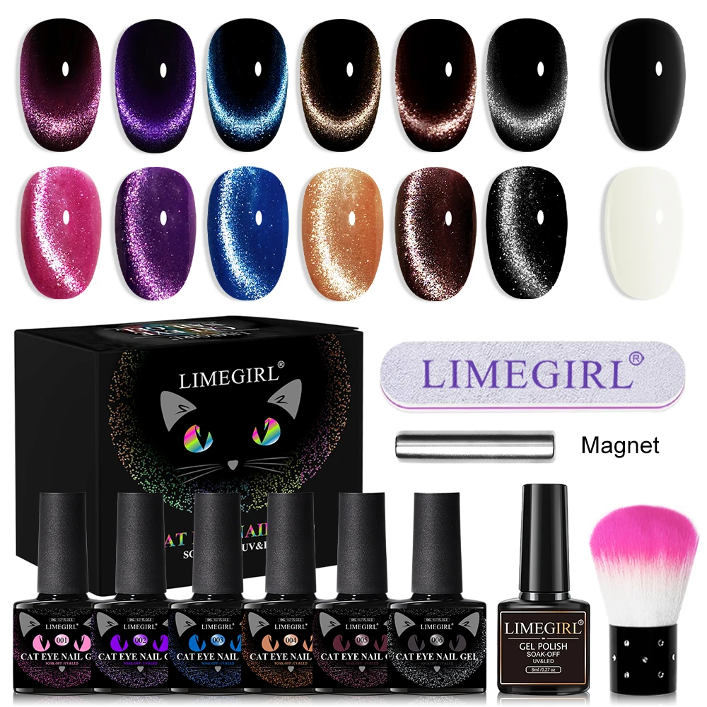 Conjunto de esmalte de gel magnético, conjunto de 6 peças, semi-permanente, glitter, uv, para nail art