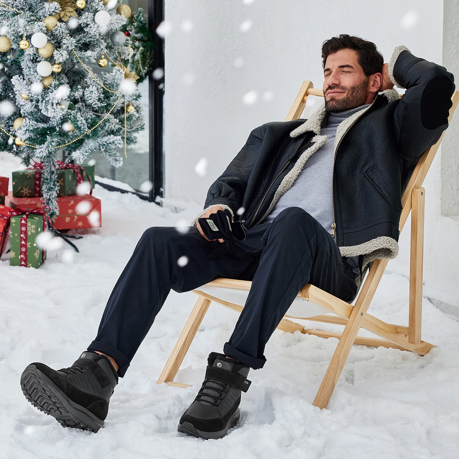 Fittington الشتاء رجل الأحذية الدافئة حذاء من الجلد أحذية واسعة للرجل أحذية رياضية أفخم الفراء رجل الأحذية منصة مريحة الثلوج الأحذية #6