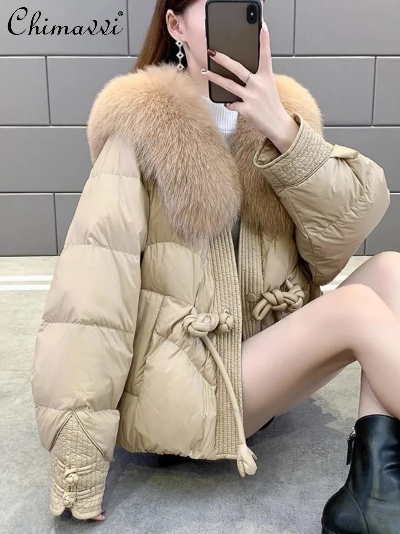 2024 Winter New Short High-end European Goods, Foreign Gas Explosion Fox Fur Down Fashionable and versatile Jacket For Women